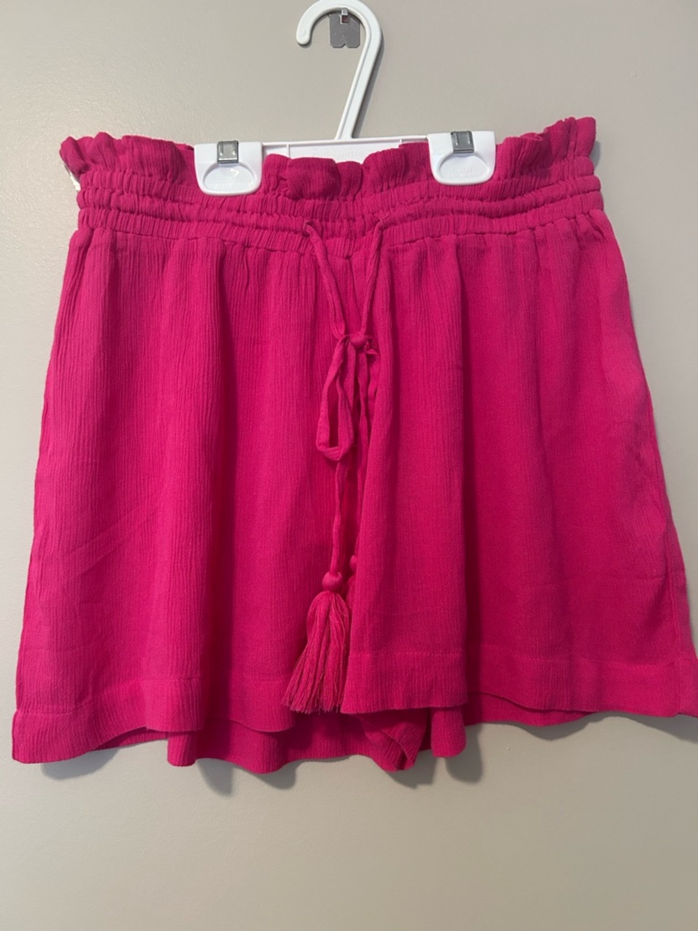 Elan Hot Pink Smocked Tassel Waist Athletic Shorts